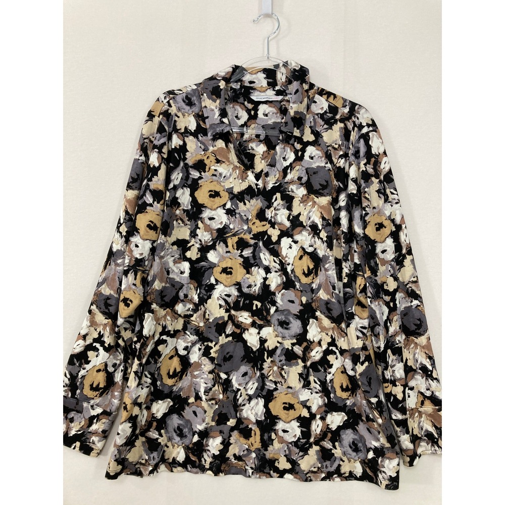 Isaac Mizrahi Live! Top 2X Multicolor Floral Long Sleeve V-Neck Stretch Knit